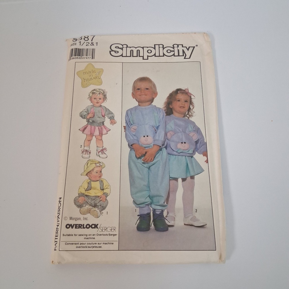 Vintage 1988 Simplicity 8887 Kids Outfit Pattern Uncut Sewing Craft DIY Sz 1/2&1